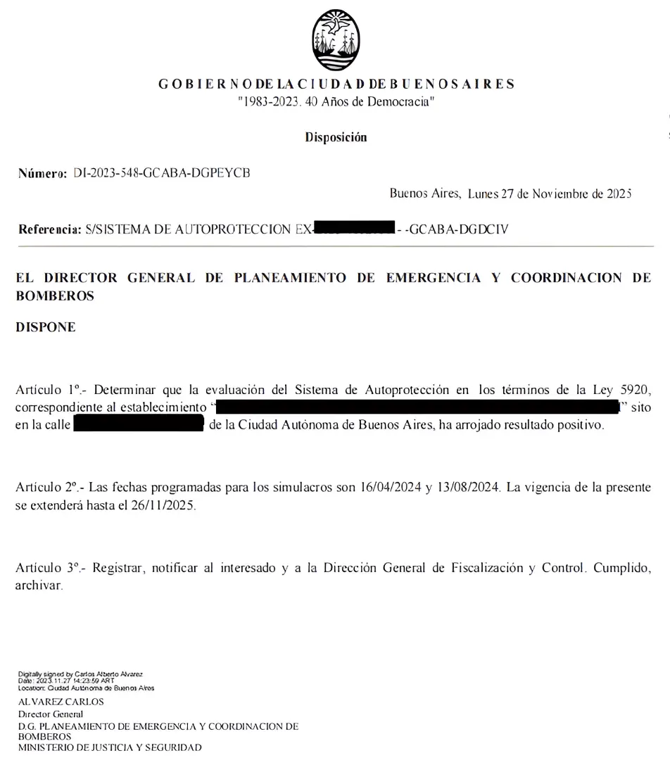 Sistema de Autoprotección Ley 5920 aprobado por Defensa Civil